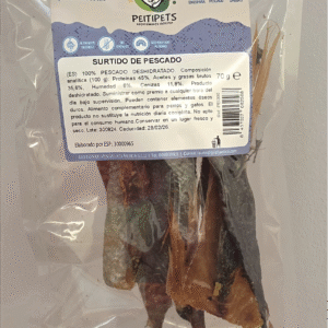 SURTIDO DE PESCADO DESHIDRATADO PARA PERROS Y GATOS- snack natural 100% hecho en España.