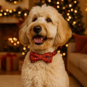 COLLAR NAVIDEÑO + PAJARITA PARA PERROS | AJUSTABLE Y DESMONTABLE | DISEÑO FESTIVO ROJO CON DETALLES NAVIDEÑOS